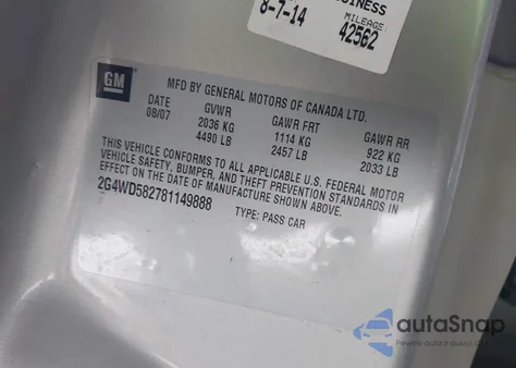 2008 Buick Lacrosse Cxl from USA, damaged, VIN 2G4WD582781149888